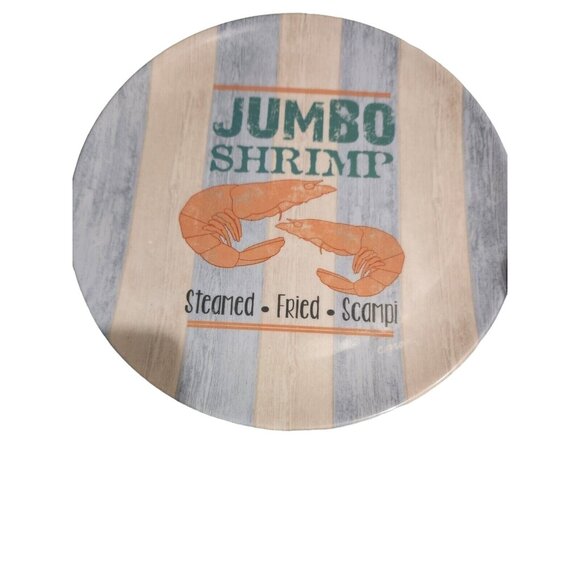 Beach Shrimp Plates Set of 2 Round Melamine Decor Dinner  10'' Beach Coastal - Picture 3 of 3